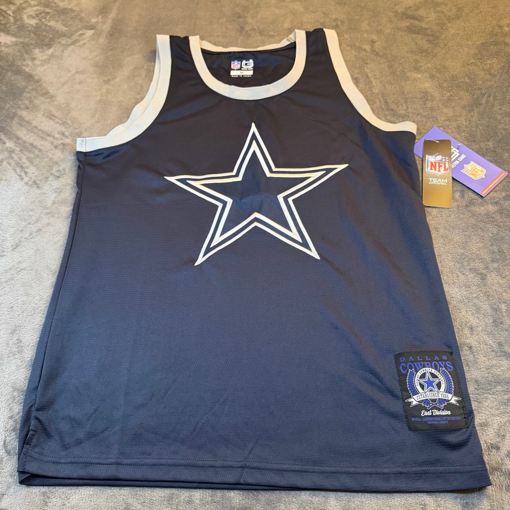 NFL Ultra Game Dallas Cowboys Tank Top Mens Medium Navy Blue Mesh Graphic NWT